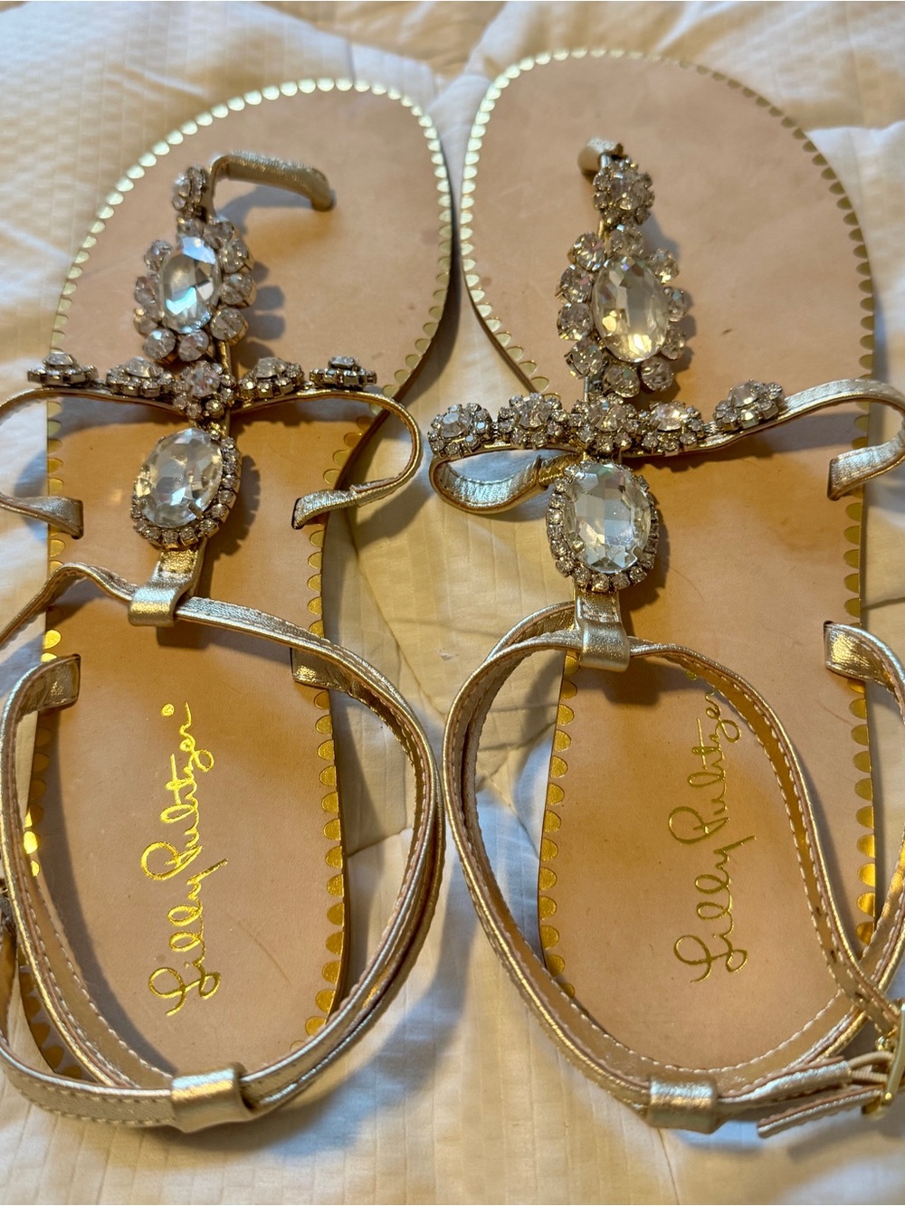 Lilly Pulitzer Gold Gemstone T-Strap Sandals - Picture 2 of 3